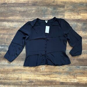 Women's Button Up Black V-Neck Blouse - a new day Black XL